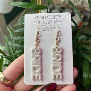 Gold and White 'BRIDE' Earrings